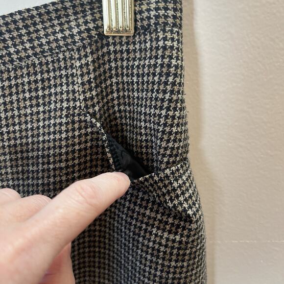 Women's Houndstooth Pencil Skirt Wool Silk Sz L 12 Brown Academia Preppy Office - Picture 4 of 8